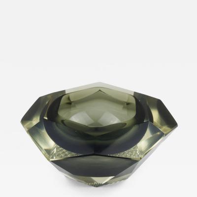  Mandruzzato Mandruzzato Sommerso Faceted Diamond Caviar Bowl Murano Glass Italy 1960s