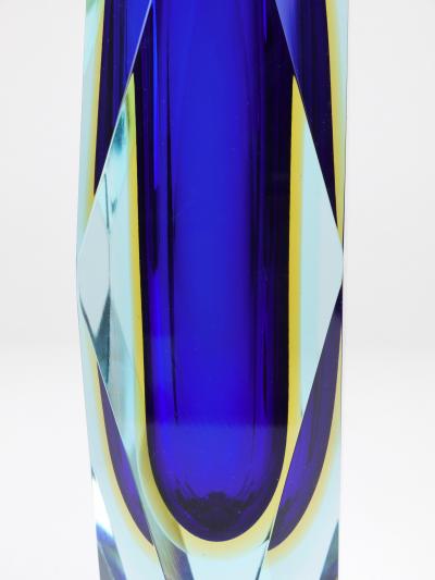 Mandruzzato Tall Mandruzzato Sommerso Faceted Murano Glass Block Vase Italy 1960s