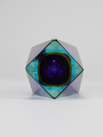 Mandruzzato Tall Mandruzzato Sommerso Faceted Murano Glass Block Vase Italy 1960s