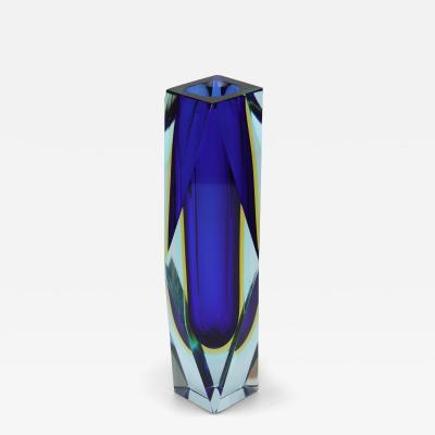  Mandruzzato Tall Mandruzzato Sommerso Faceted Murano Glass Block Vase Italy 1960s