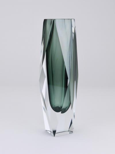  Mandruzzato Tall Mandruzzato Sommerso Faceted Murano Glass Block Vase Italy 1960s