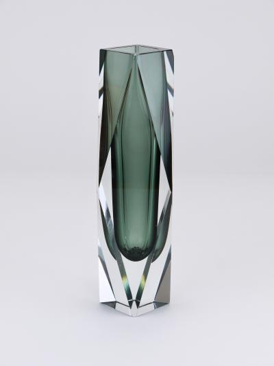  Mandruzzato Tall Mandruzzato Sommerso Faceted Murano Glass Block Vase Italy 1960s