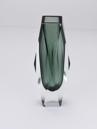  Mandruzzato Tall Mandruzzato Sommerso Faceted Murano Glass Block Vase Italy 1960s