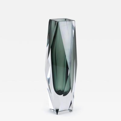  Mandruzzato Tall Mandruzzato Sommerso Faceted Murano Glass Block Vase Italy 1960s