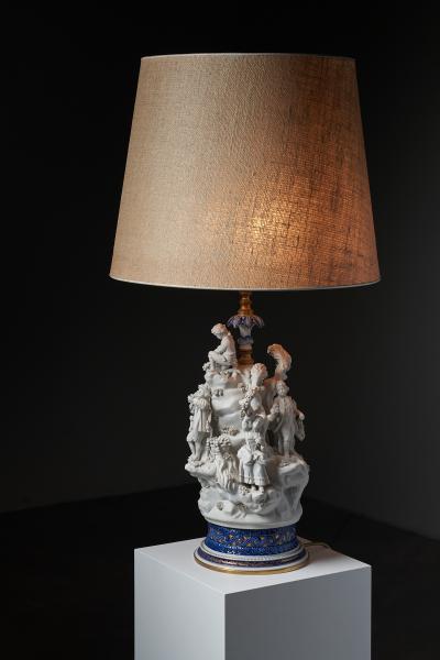  Mangani Porcelain Table Lamp with Sculpted Figurines