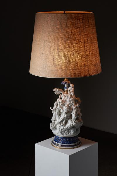  Mangani Porcelain Table Lamp with Sculpted Figurines