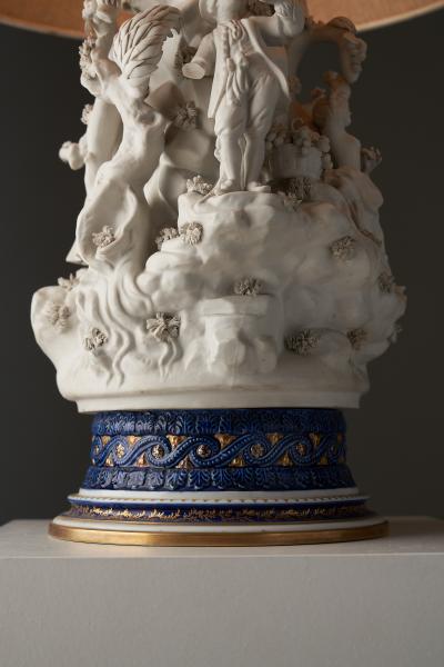  Mangani Porcelain Table Lamp with Sculpted Figurines