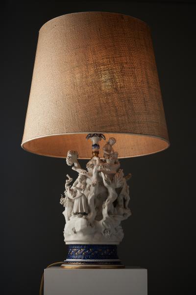  Mangani Porcelain Table Lamp with Sculpted Figurines