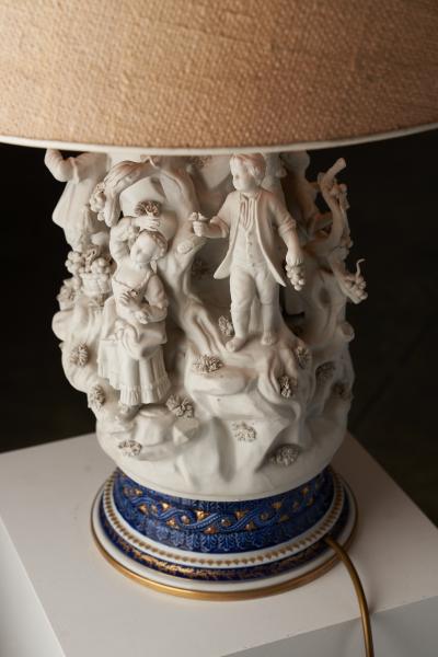  Mangani Porcelain Table Lamp with Sculpted Figurines