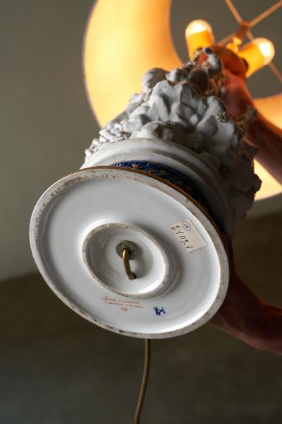  Mangani Porcelain Table Lamp with Sculpted Figurines