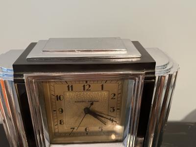 Manning Bowman Co MONUMENTAL ART DECO BLACK BAKELITE AND CHROME CLOCK BY MANNING BOWMAN