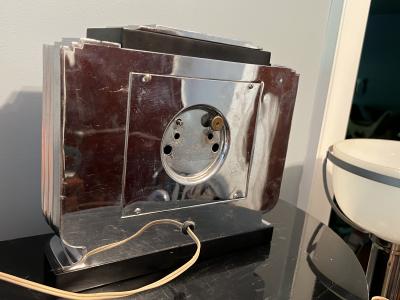 Manning Bowman Co MONUMENTAL ART DECO BLACK BAKELITE AND CHROME CLOCK BY MANNING BOWMAN
