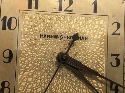 Manning Bowman Co MONUMENTAL ART DECO BLACK BAKELITE AND CHROME CLOCK BY MANNING BOWMAN