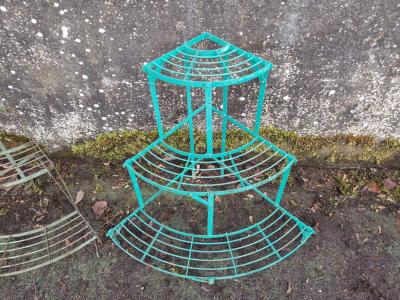  ManuFrance Three French Mid Century Corner Quarter Moon Iron Plant Pot Shelves or Stands