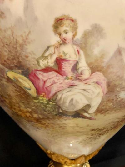  Manufacture Nationale de S vres Sevres Porcelain French Serves Painted Rams Head Bronze Mounted Lidded Vase Centerpiece or Urn