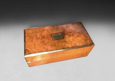  Mappin Webb Burr Walnut and Brass Campaign Writing Box by Mappin Webb