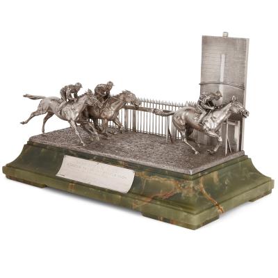  Mappin Webb Silver and onyx horse racing sculpture by Mappin and Webb