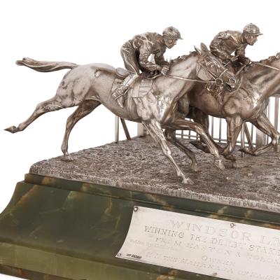  Mappin Webb Silver and onyx horse racing sculpture by Mappin and Webb