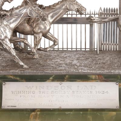  Mappin Webb Silver and onyx horse racing sculpture by Mappin and Webb