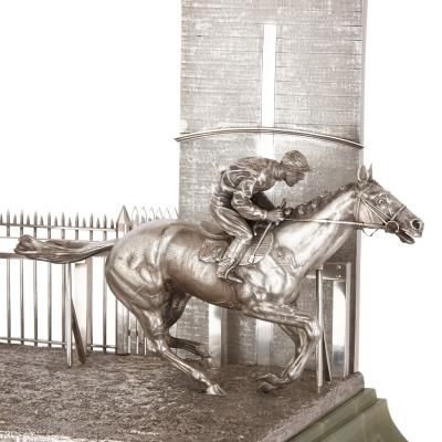  Mappin Webb Silver and onyx horse racing sculpture by Mappin and Webb