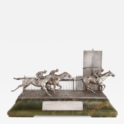  Mappin Webb Silver and onyx horse racing sculpture by Mappin and Webb