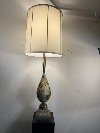  Marbro Lamp Company ITALIAN MID CENTURY PAIR OF PIERROTS PLAYING MANDOLIN GUITAR CERAMIC LAMPS