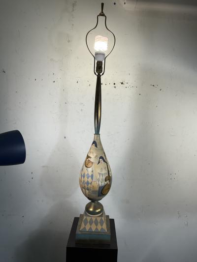  Marbro Lamp Company ITALIAN MID CENTURY PAIR OF PIERROTS PLAYING MANDOLIN GUITAR CERAMIC LAMPS