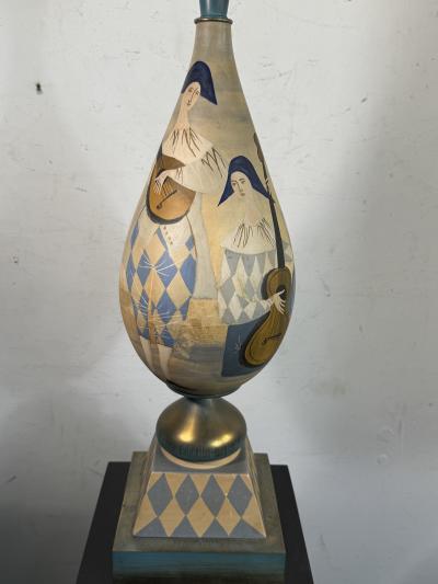  Marbro Lamp Company ITALIAN MID CENTURY PAIR OF PIERROTS PLAYING MANDOLIN GUITAR CERAMIC LAMPS