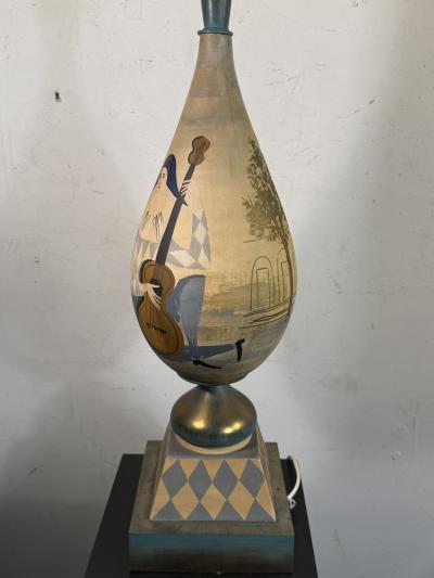  Marbro Lamp Company ITALIAN MID CENTURY PAIR OF PIERROTS PLAYING MANDOLIN GUITAR CERAMIC LAMPS