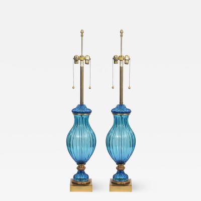  Marbro Lamp Company Large Pair of Vintage Blue Murano Glass Lamps Marbro