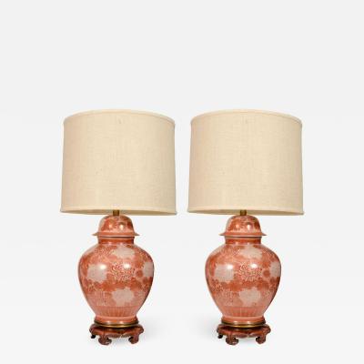  Marbro Lamp Company Marbro Cinnabar Chrysanthemum Porcelain Lamps