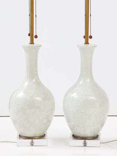  Marbro Lamp Company Marbro White Beige Chrysanthemum Porcelain Lamps