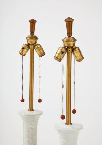  Marbro Lamp Company Marbro White Beige Chrysanthemum Porcelain Lamps