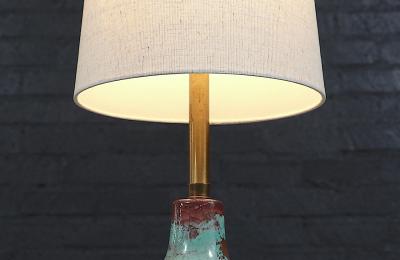  Marbro Lamp Company Mid Century Glazed Ceramic w Brass Tripod Base Table Lamp by Marbro