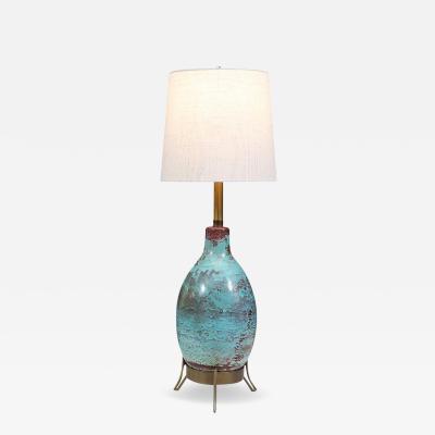  Marbro Lamp Company Mid Century Glazed Ceramic w Brass Tripod Base Table Lamp by Marbro