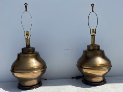  Marbro Lamp Company Pair Giant Brass Ginger Jar Lamps