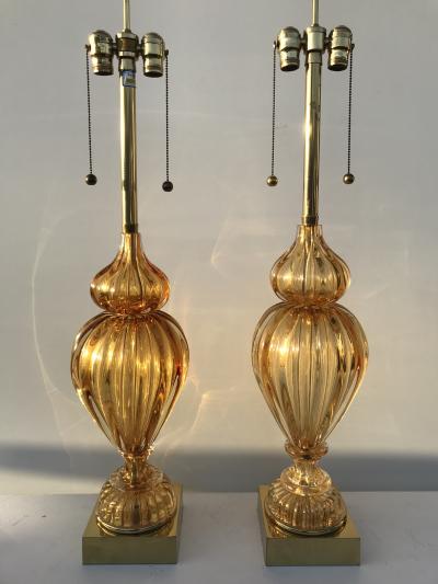  Marbro Lamp Company Pair of Amber Murano Glass Lamps