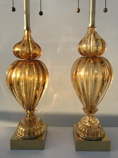 Marbro Lamp Company Pair of Amber Murano Glass Lamps