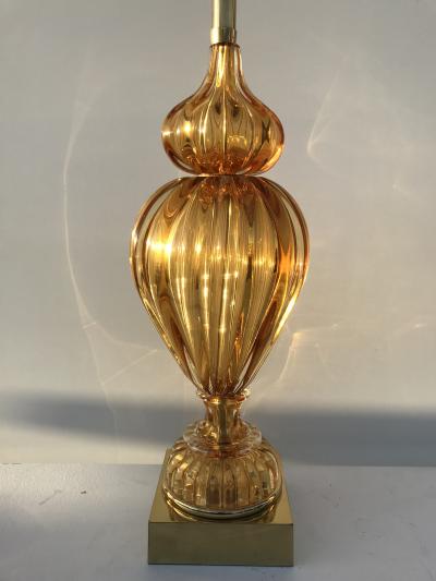  Marbro Lamp Company Pair of Amber Murano Glass Lamps