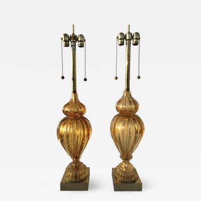  Marbro Lamp Company Pair of Amber Murano Glass Lamps