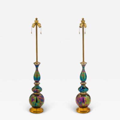  Marbro Lamp Company Pair of Marbro Mid Century American Glass Iridescent Table Lamps