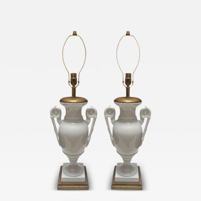 Marbro Lamp Company Pair of Marbro Neoclassical Blanc De Chin Urn Form Table Lamps
