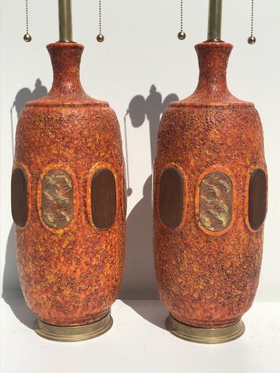  Marbro Lamp Company Pair of Orange Lave Glazed Ceramic Lamps
