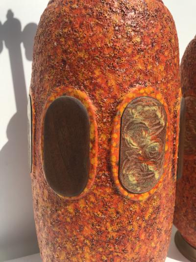  Marbro Lamp Company Pair of Orange Lave Glazed Ceramic Lamps