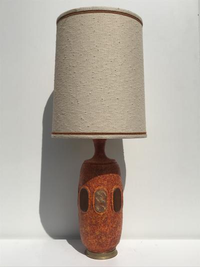  Marbro Lamp Company Pair of Orange Lave Glazed Ceramic Lamps
