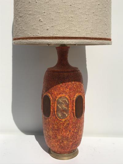  Marbro Lamp Company Pair of Orange Lave Glazed Ceramic Lamps