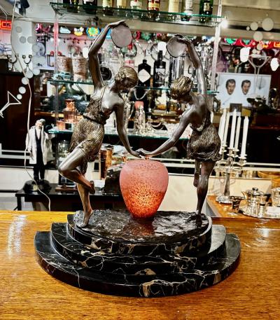  Marcel Andr Bouraine Sculpture in Bronze Signed Matto Marcel Bouraine Two Woman With Tambourine