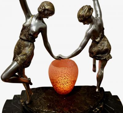  Marcel Andr Bouraine Sculpture in Bronze Signed Matto Marcel Bouraine Two Woman With Tambourine