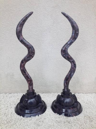  Marcius Pair of Fossil Stone Antler Sculptures by Marcius for Casa Bique