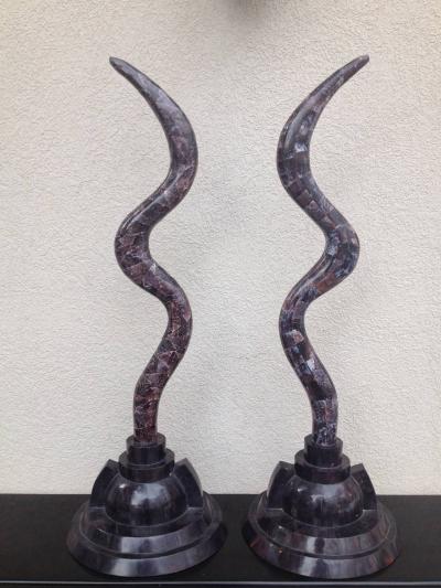  Marcius Pair of Fossil Stone Antler Sculptures by Marcius for Casa Bique